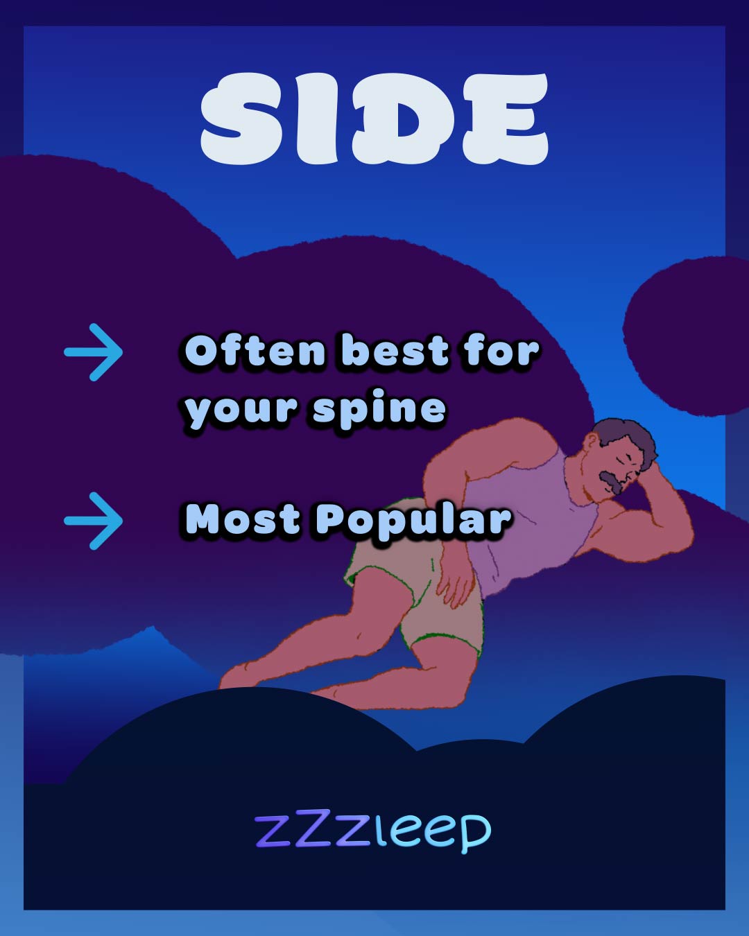 ZZZLEEP Carousel-Slide mit Informationen zur seitlichen Schlafposition.