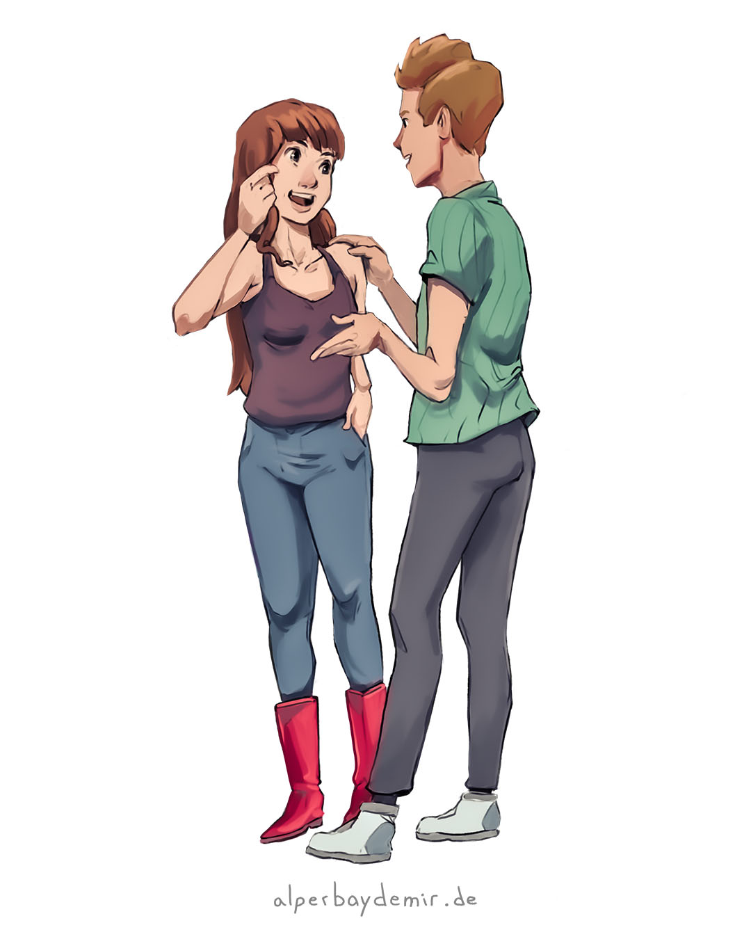 Jugendliches Mädchen sieht ihren Schwarm, der mit einem anderen Mädchen spricht.