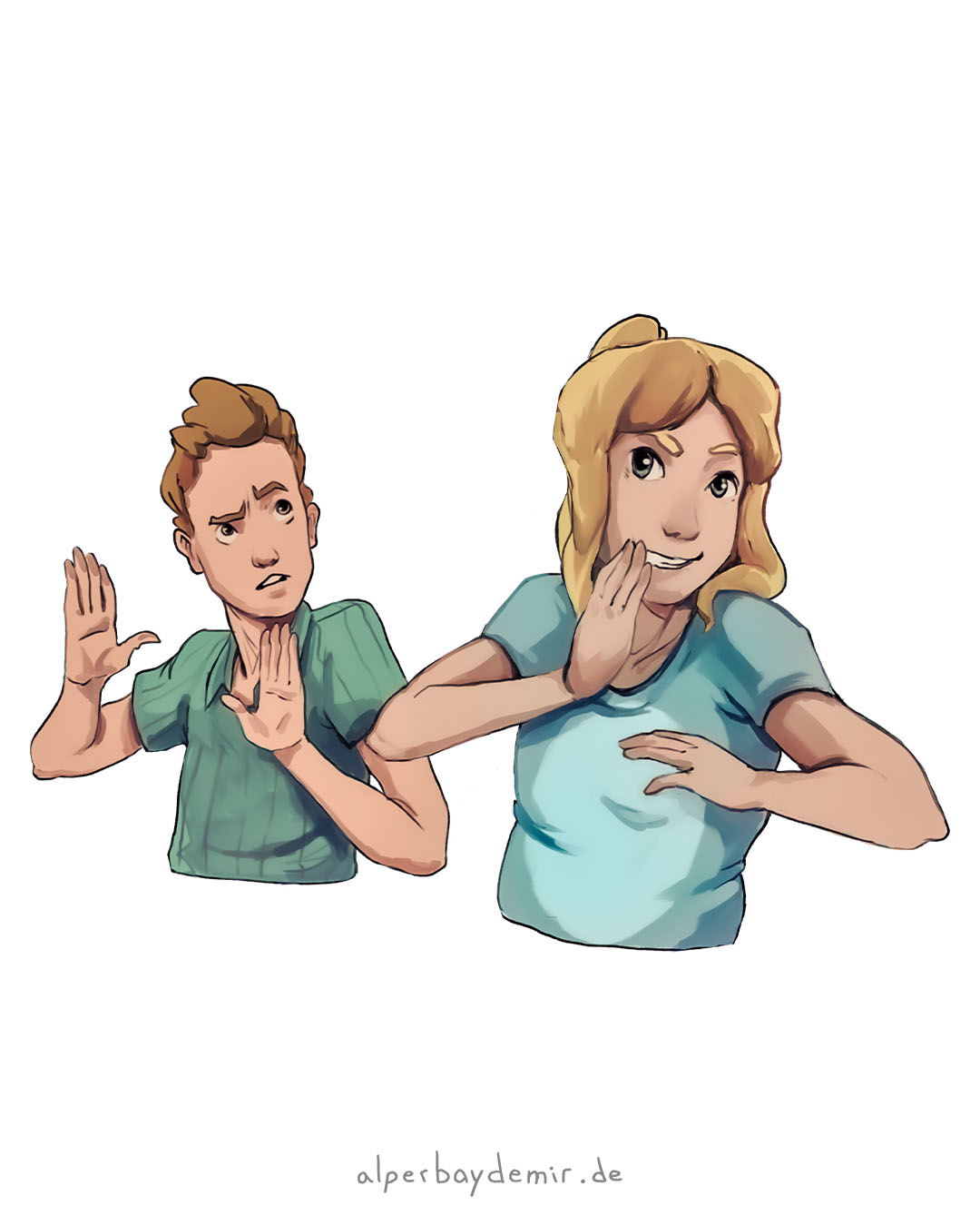 Jugendliches Mädchen scherzt nach einer geklärten Situation mit ihrem Schwarm. Description